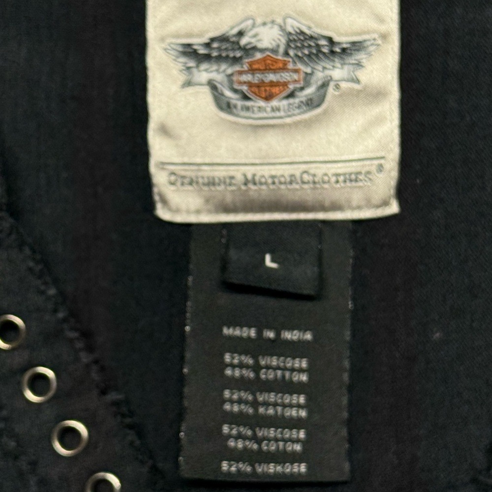 Harley Davidson Grommet Neckline Shirt Crepe Long Sleeve Womens Large Black - Picture 10 of 12